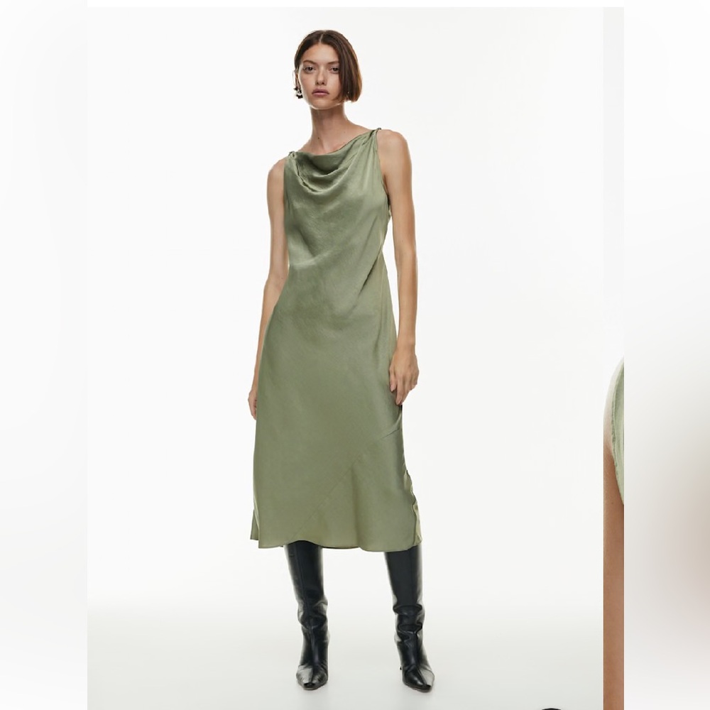 Aritzia Elegant Green Goddess Satin Dress